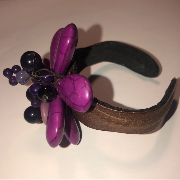 AMETHYST Bead & Sugilite Bendable Leather / Wire Cuff OS - Picture 2 of 7
